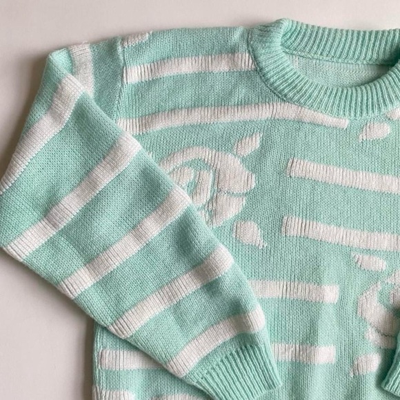 Vintage 80s pastel mint floral striped sweater - Picture 3 of 8